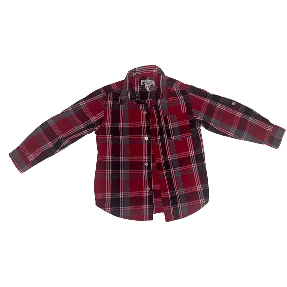 Kids Headquarters Red‎ Plaid Long Sleeve Button Down Shirt Size 4
